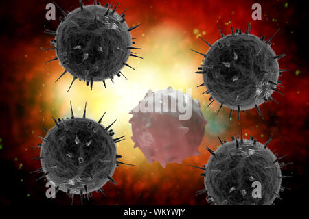 3D generated illustration of HIV Aids virus cells for medical science ...