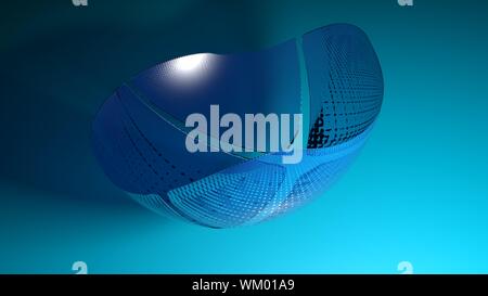 Abstract spherical glass object flying over a blue surface - 3D rendering illustration Stock Photo