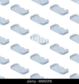Hockey theme seamless pattern with isometric hockey rinks. Vector illustration. Stock Vector