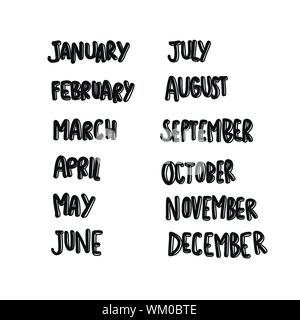 January to December month comic style lettering vector illustration Stock Vector