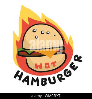 Hot hamburger logo drawing vector illustration Stock Vector