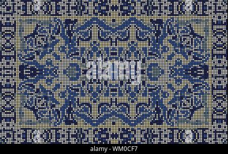 Ceramic tiles in blue retro colors. Patterns in ethnic style. Vector illustration. Stock Vector