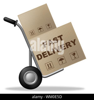 Fast Delivery Indicating Shipping Box And Action Stock Photo