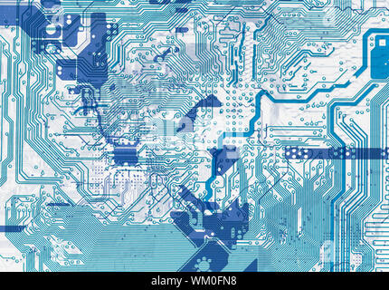Close-up blue abstract circuit board background in hi-tech style Stock Photo