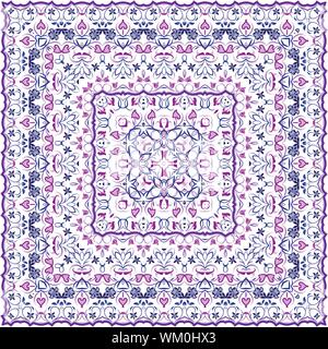 Square arabic pattern for the silk scarf, scarf, printing factory, carpet. Abstract pattern purple color. Vector illustration. Stock Vector