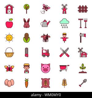 bundle of farm set icons Stock Vector