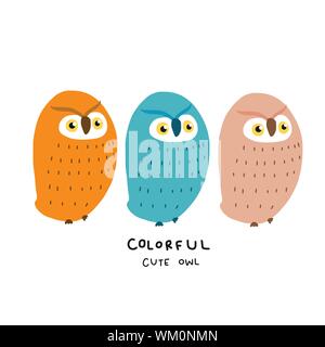Colorful cute owl flat design cartoon vector illustration Stock Vector
