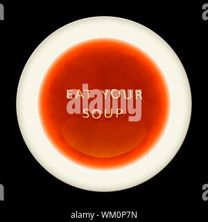 An alphabet soup with the words eat your soup Stock Photo