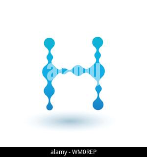 Water molecular initial Letter H Logo design, Fluid liquid Design Element with Dots and shadow. Stock vector illustration isolated on white background Stock Vector