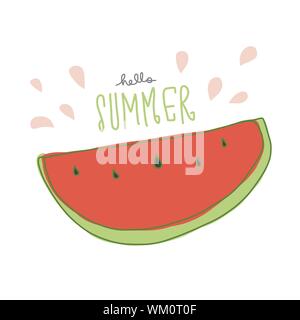 Watermelon hello summer minimal style cartoon vector illustration Stock Vector