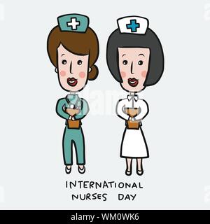 International nurses day cute cartoon doodle vector illustration Stock Vector