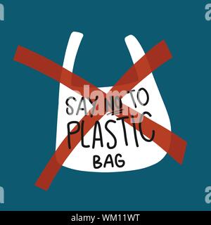 say no to plastic bags concept, cartoon style. cooperation of people in ...