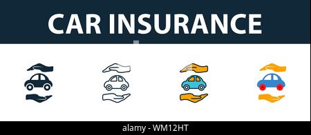 Car Insurance icon set. Four elements in diferent styles from insurance icons collection. Creative car insurance icons filled, outline, colored and Stock Vector