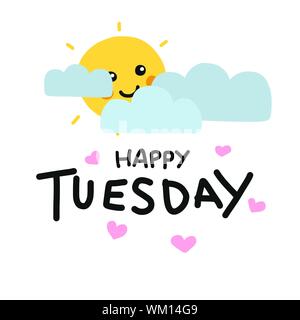 Happy Tuesday Cute Sun Smile And Cloud Cartoon Vector Illustration Doodle  Style Stock Illustration - Download Image Now - iStock