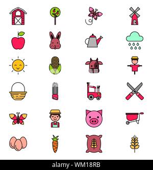 bundle of farm set icons Stock Vector