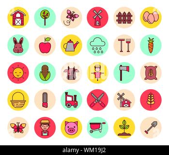 bundle of farm set icons Stock Vector