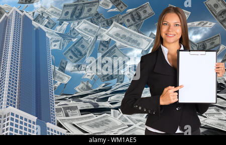 a woman falling off of a tall building Stock Photo