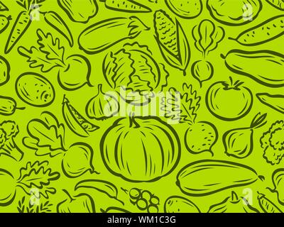 Vegetables seamless background. Natural food vector illustration Stock Vector