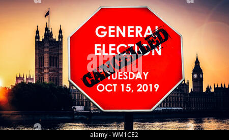 UK General Election was set to be Oct 15, 2019 but has not been approved in the House of Commons. Houses of Parliament, London in background Stock Photo