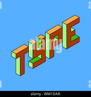 Type text with 3d isometric effect Vector on blue background. Stock Vector