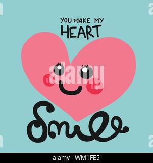 You make my heart smile word and cartoon lettering vector illustration Stock Vector