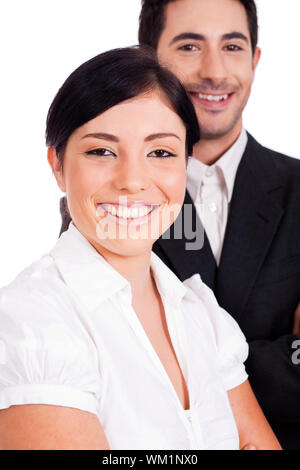 Close up portrait of a young business people smiling on a white isolated backgroud Stock Photo