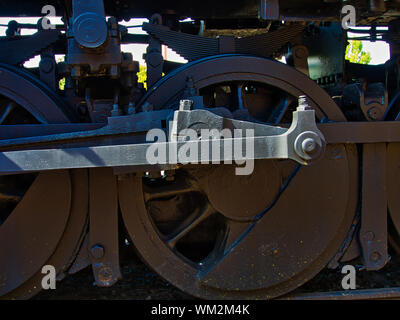 Mikado type steam locomotive, built by ALC, 1D1,  3-8-2 drive wheel detail Stock Photo