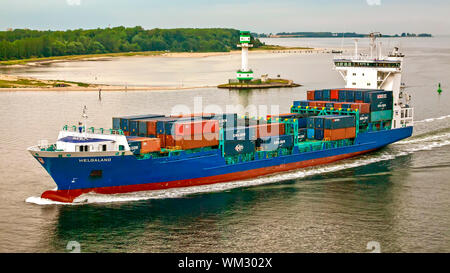 Container Ship in Baltic Sea off Sweden Stock Photo