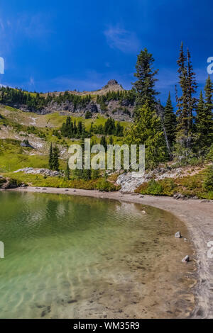 Pond along the combined Pacific Crest Trail and Naches Peak Loop Trail in the William O, Douglas Wilderness of Wenatchee National Forest, Washington S Stock Photo