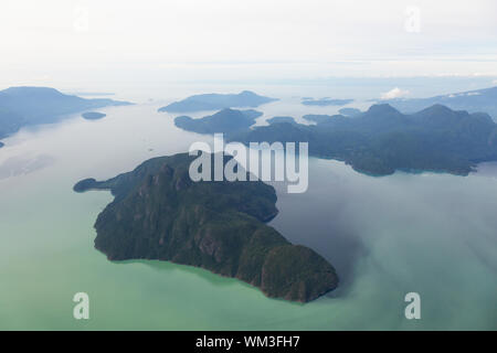Aerial view of Anvil, Gambier, Bowen and Bowyer Island in Howe Sound. Taken North of Vancouver, British Columbia, Canada. Stock Photo