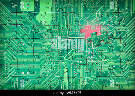 The abstract green electronic circuit puzzle background Stock Photo