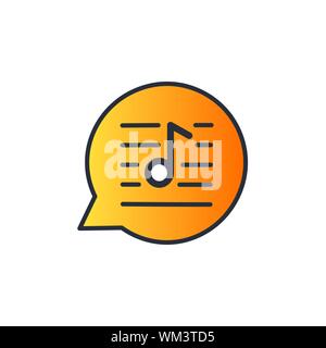 Musical note in speech bubble simple outline colorful icon isolated on white. Stock Vector