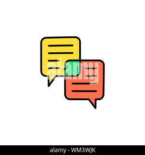 two Speech bubbles simple outline colorful icon isolated on white. Stock Vector