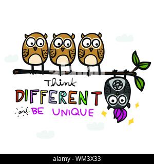 Punk owl think different and be unique cartoon doodle vector illustration Stock Vector