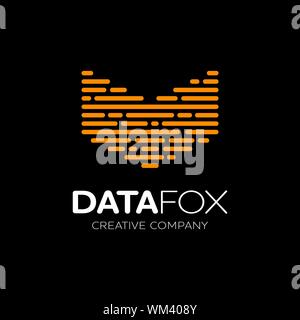 Fox data logo illustration. Head fox with share icon in line style Stock Vector