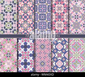 Vector set of ten seamless abstract patterns. Decorative and design elements for textile, book covers, manufacturing, wallpapers, print, gift wrap. Stock Vector