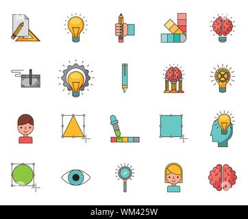 bundle of creative ideas set icons Stock Vector