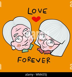 Old couple lover love forever cartoon vector illustration Stock Vector