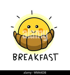 Sun and croissant breakfast cartoon vector illustration Stock Vector