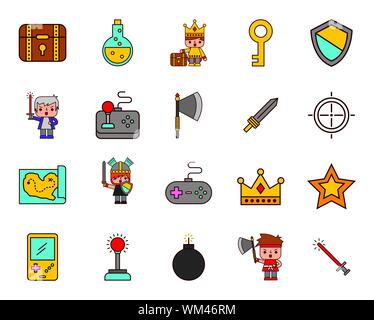 bundle of adventure video game icons Stock Vector