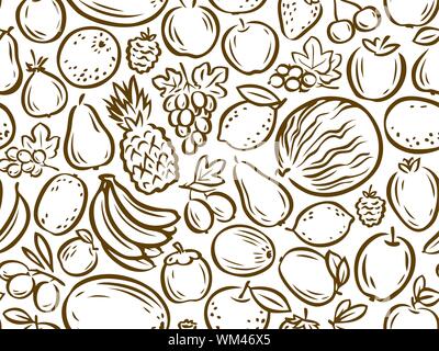 Fruits seamless background. Natural food concept. Vector illustration Stock Vector
