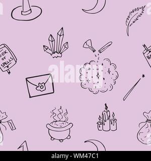 Witchcraft elements seamless pattern for children kids Stock Vector