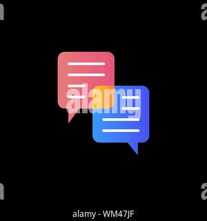 two Speech bubbles simple colorful icon isolated on black. Stock Vector