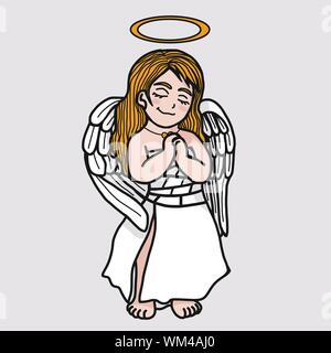 Beautiful Angel prayer cartoon vector illustration Stock Vector