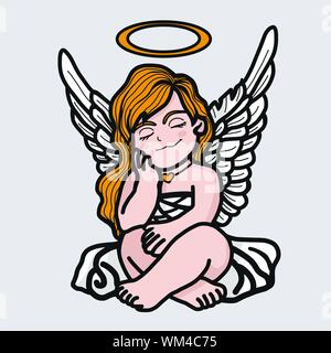 Beautiful Angel prayer cartoon vector illustration Stock Vector