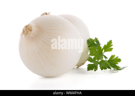 Two onions isolated on white background. Stock Photo