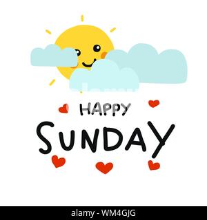 Happy Sunday sun smile and cloud cartoon vector illustration doodle style Stock Vector