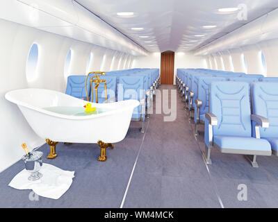 luxury bathtube in airplane cabin. 3d creativity concept Stock Photo