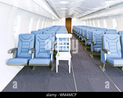 an old chair in the aircraft cabin. 3d concept Stock Photo