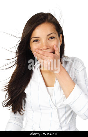 Isolated Portrait of beautiful young woman looking happily surprised. Stock Photo